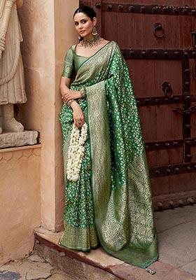 Green Zari Woven Banarasi Silk Saree Set