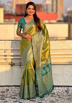 Green Zari Woven Tissue Silk Saree Set