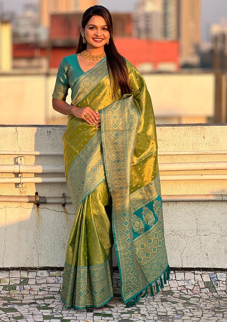 Green Zari Woven Tissue Silk Saree Set