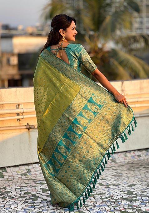 Green Zari Woven Tissue Silk Saree Set