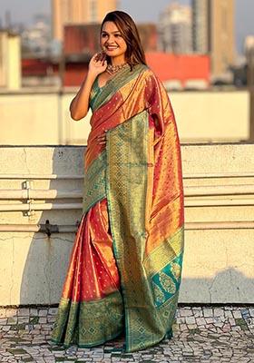 Pink Zari Woven Tissue Silk Saree Set