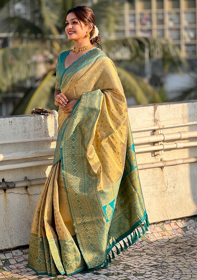 Pista Green Zari Woven Tissue Silk Saree Set
