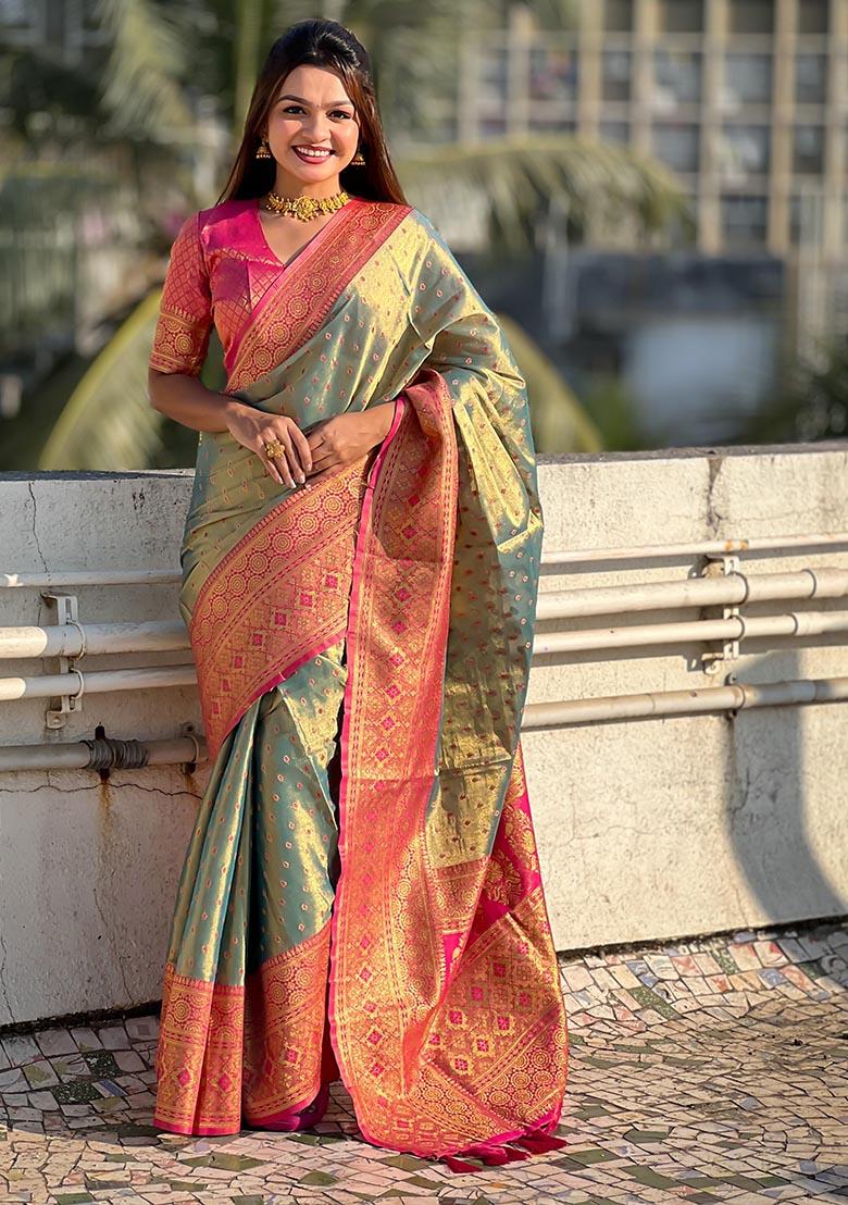 Blue Zari Woven Tissue Silk Saree Set