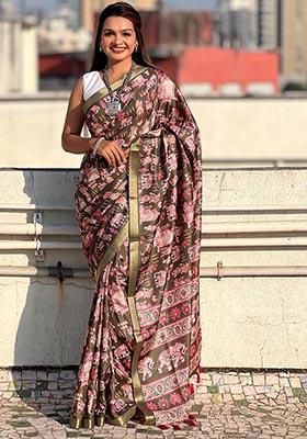 Green Zari Woven Tussar Silk Saree Set