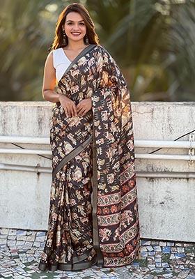 Brown Zari Woven Tussar Silk Saree Set