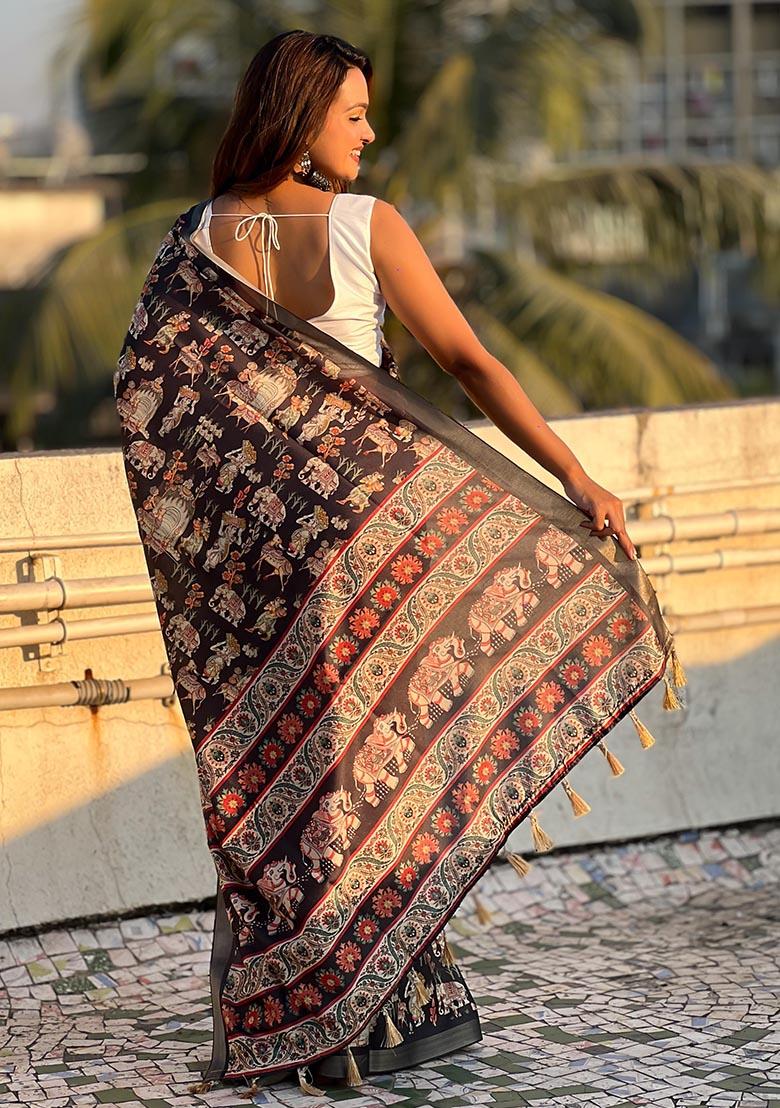 Brown Zari Woven Tussar Silk Saree Set