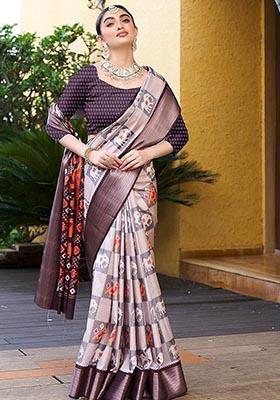 Off White Zari Woven Crepe Saree Set