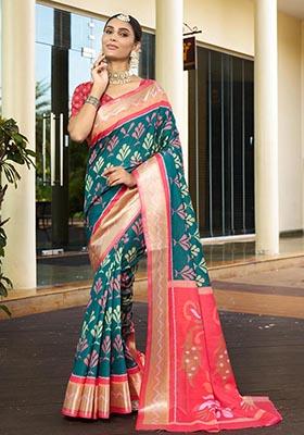 Rama Blue Zari Woven Crepe Saree Set