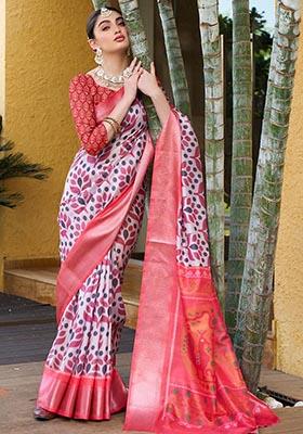 White Zari Woven Crepe Saree Set