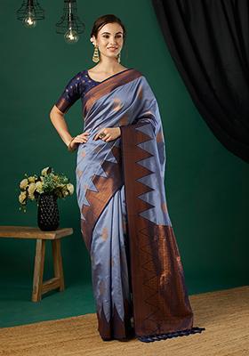 Lavender Zari Woven Banarasi Silk Saree Set