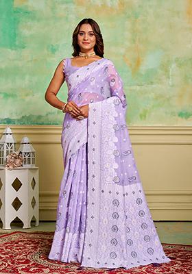 Lavender Zari Woven Cotton Saree Set