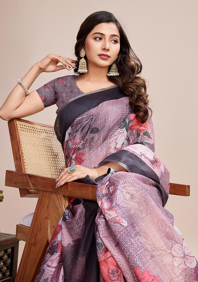 Multicolor Zari Woven Linen Saree Set