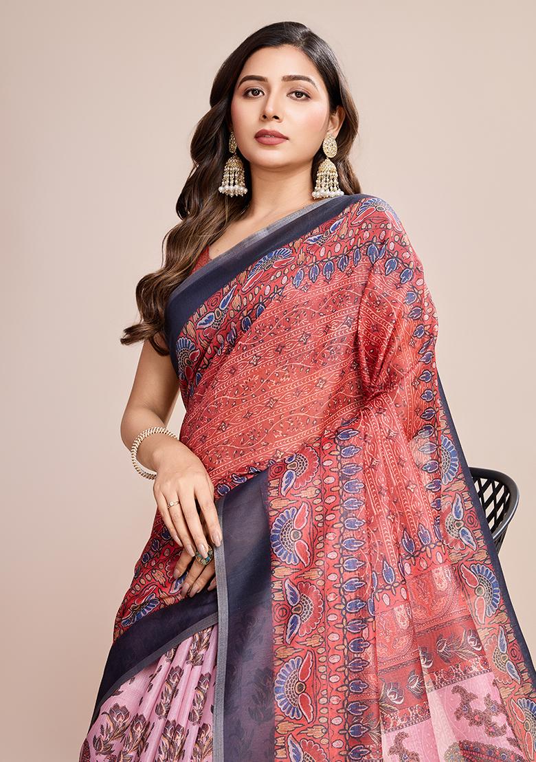 Multicolor Zari Woven Linen Saree Set