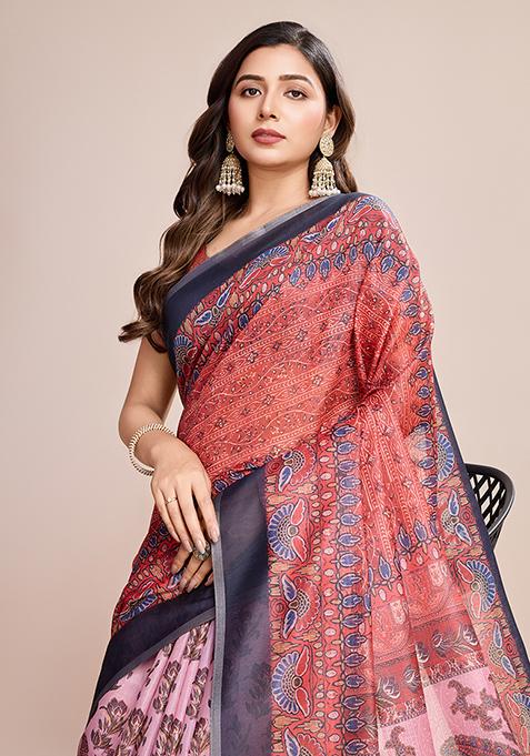 Multicolor Zari Woven Linen Saree Set