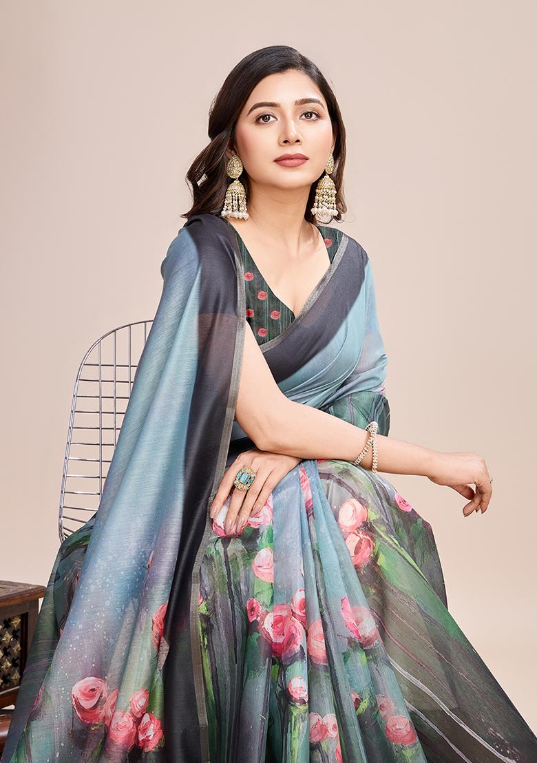 Multicolor Zari Woven Linen Saree Set