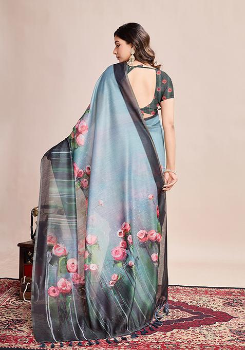 Multicolor Zari Woven Linen Saree Set