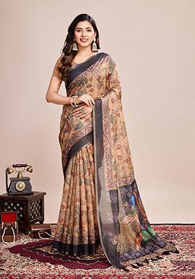 Multicolor Zari Woven Linen Saree Set