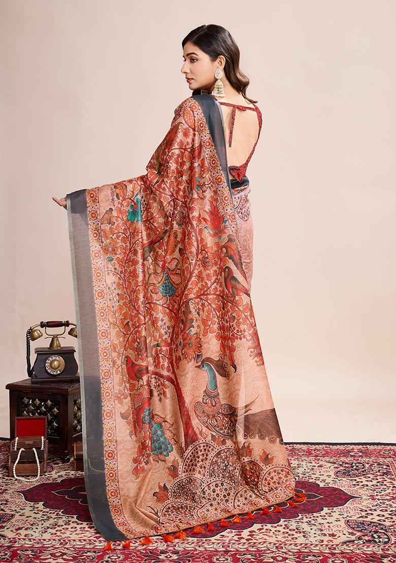 Multicolor Zari Woven Linen Saree Set