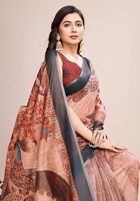 Multicolor Zari Woven Linen Saree Set