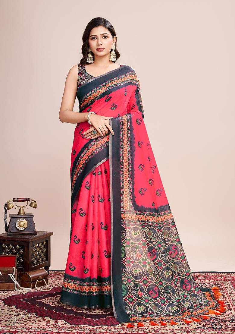 Multicolor Zari Woven Linen Saree Set