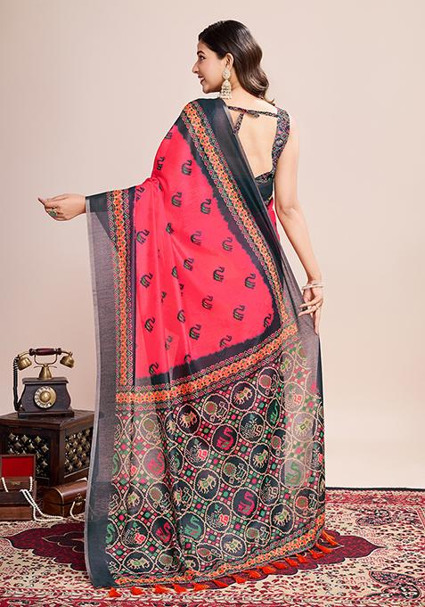 Multicolor Zari Woven Linen Saree Set