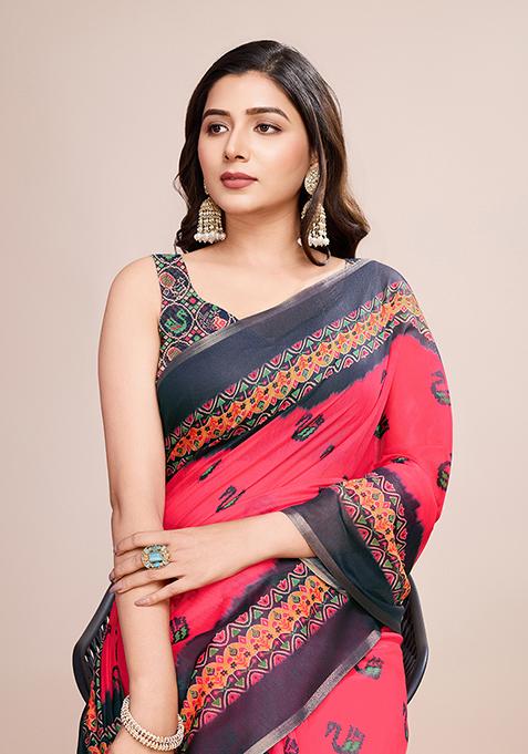 Multicolor Zari Woven Linen Saree Set