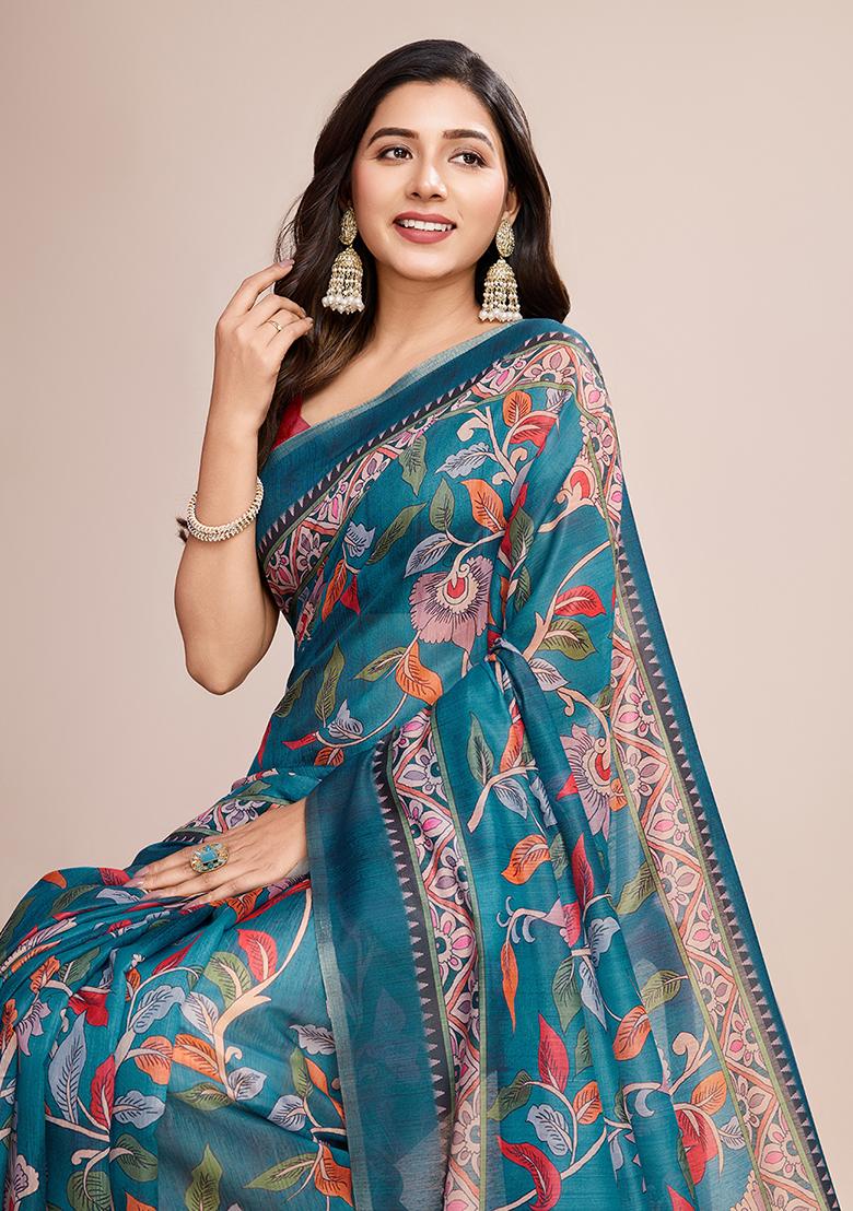 Multicolor Zari Woven Linen Saree Set