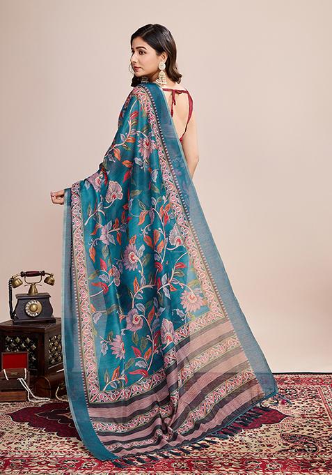 Multicolor Zari Woven Linen Saree Set