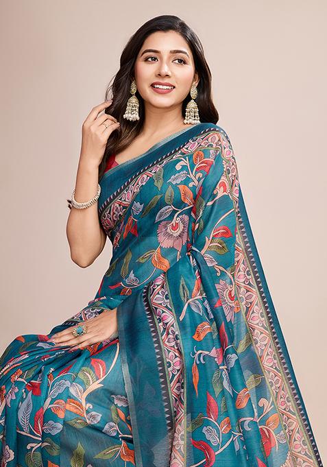Multicolor Zari Woven Linen Saree Set