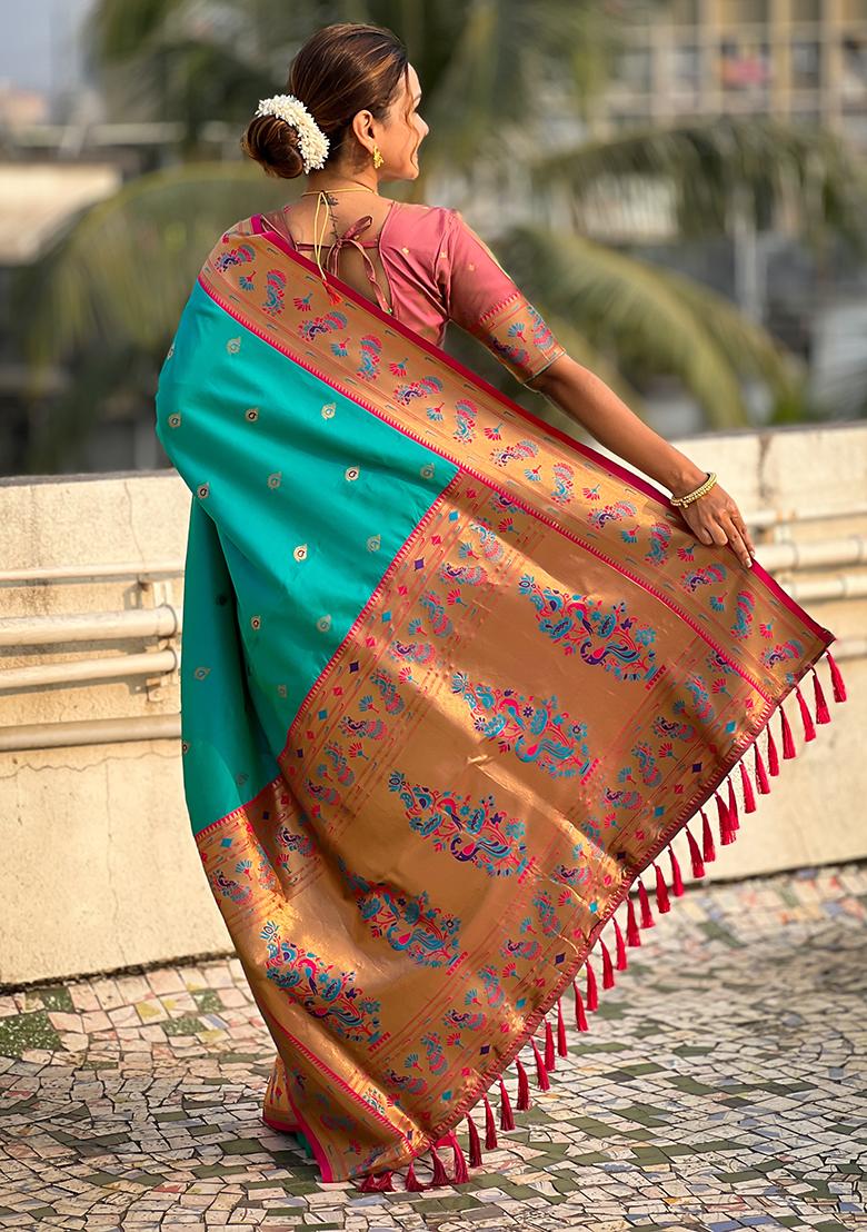 Sea Green Meenakari Woven Soft Silk Saree Set