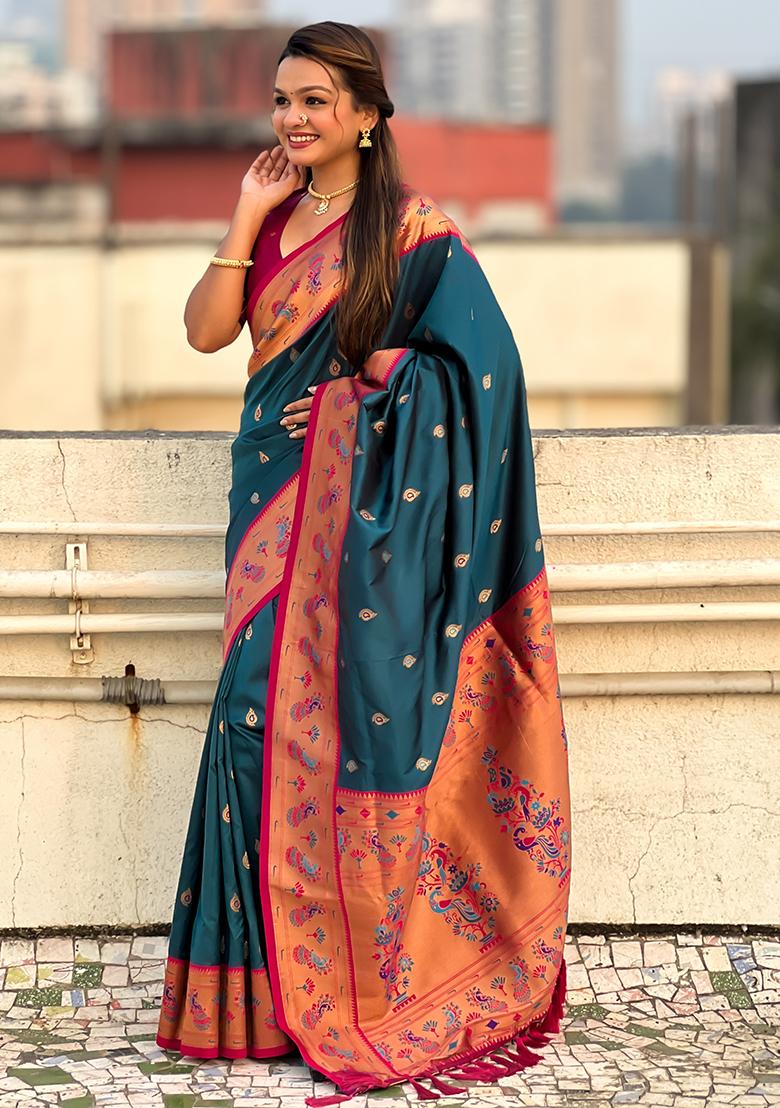 Blue Meenakari Woven Soft Silk Saree Set