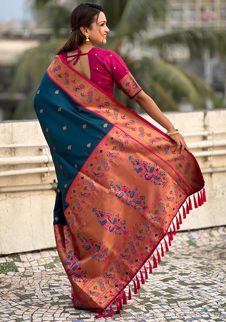 Blue Meenakari Woven Soft Silk Saree Set