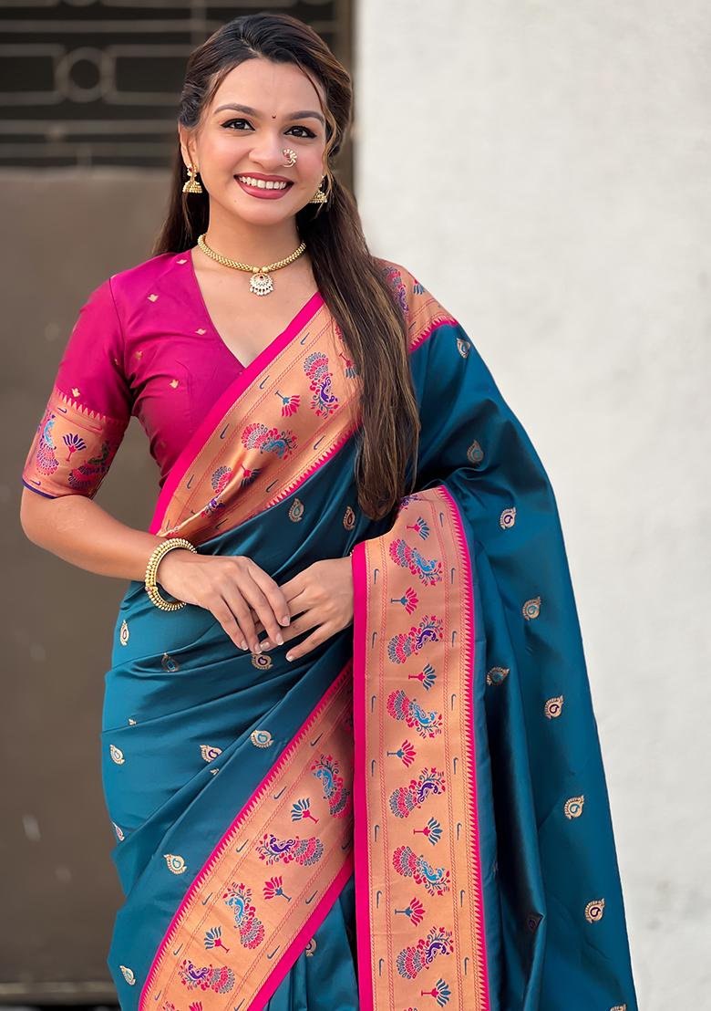 Blue Meenakari Woven Soft Silk Saree Set