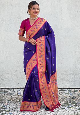 Lavender Meenakari Woven Soft Silk Saree Set