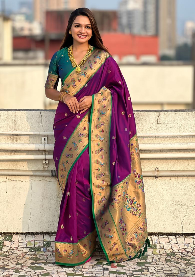 Purple Meenakari Woven Soft Silk Saree Set