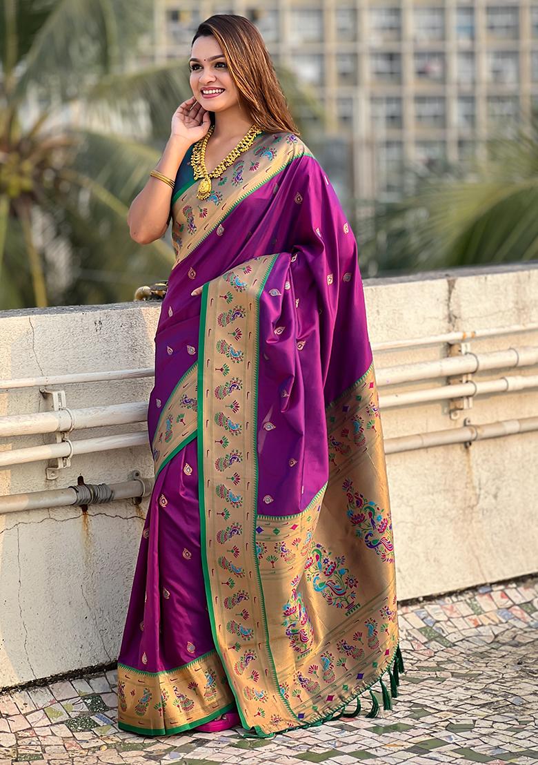 Purple Meenakari Woven Soft Silk Saree Set
