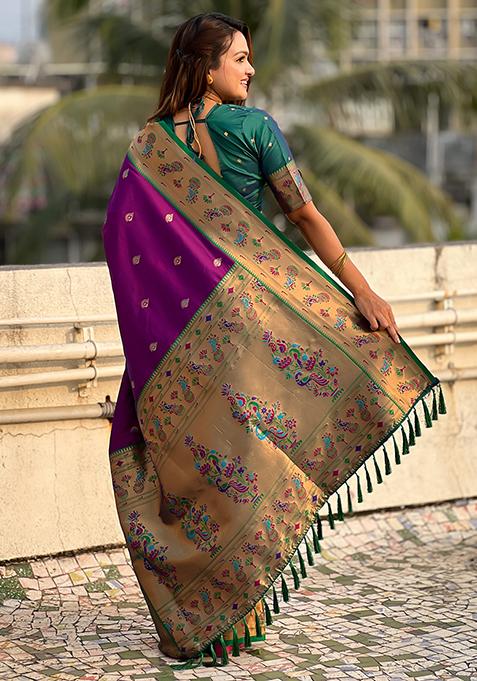 Purple Meenakari Woven Soft Silk Saree Set