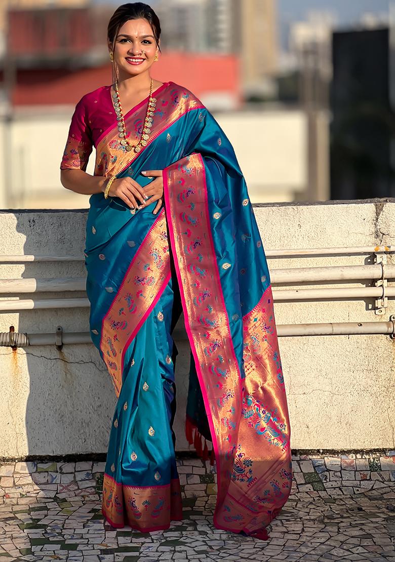 Blue Meenakari Woven Soft Silk Saree Set