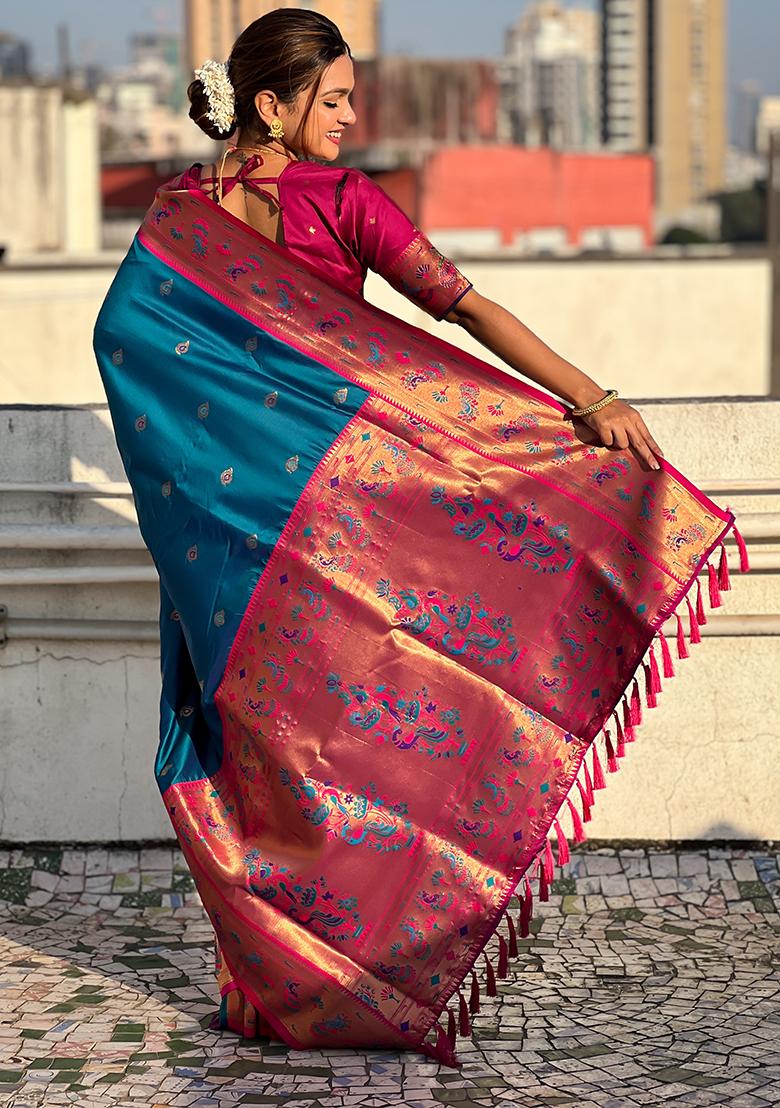 Blue Meenakari Woven Soft Silk Saree Set