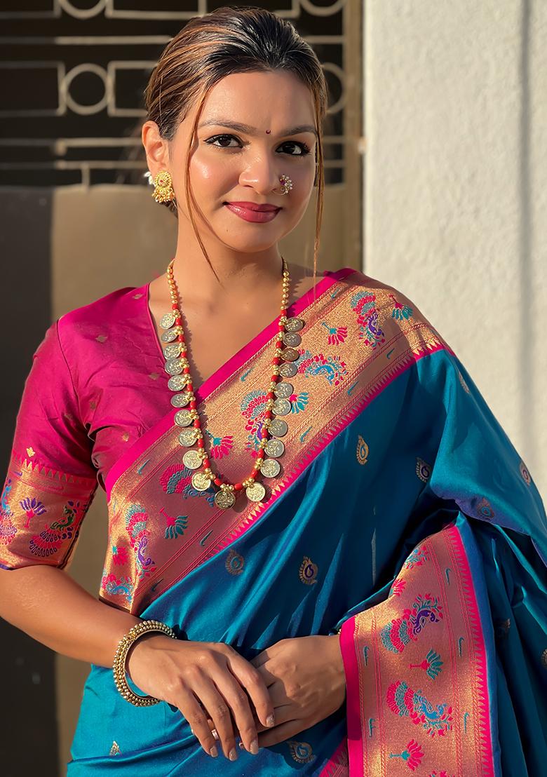 Blue Meenakari Woven Soft Silk Saree Set