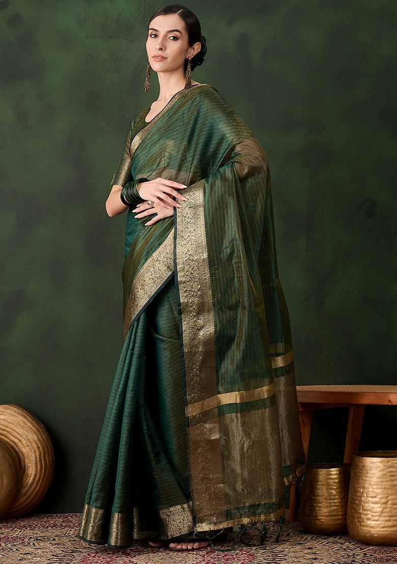 Green Woven Jacquard Khadi Organza Saree Set
