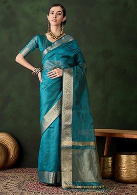 Firozi Woven Jacquard Khadi Organza Saree Set