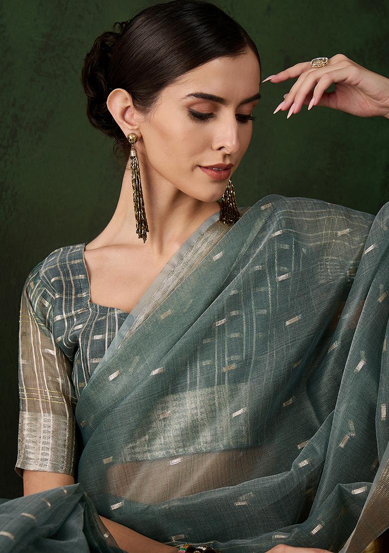 Green Woven Jacquard Khadi Organza Saree Set