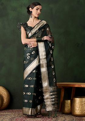 Green Woven Jacquard Khadi Organza Saree Set
