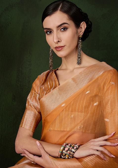 Orange Woven Khadi Organza Saree Set
