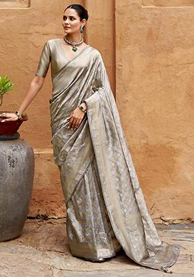 Grey Woven Viscose Silk Saree Set