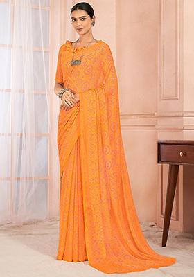 Yellow Bandhani Print Chiffon Saree Set
