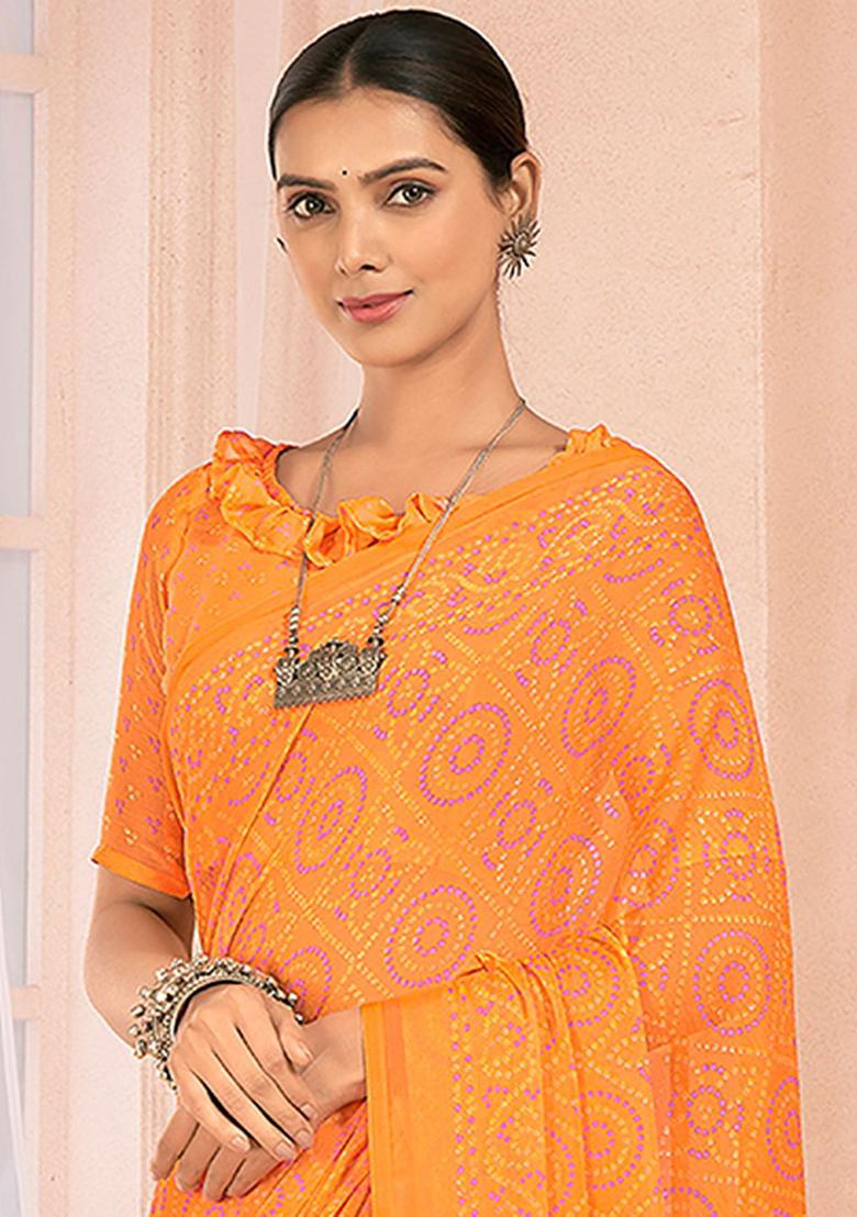 Yellow Bandhani Print Chiffon Saree Set