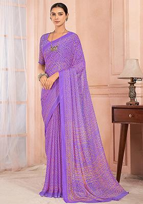 Purple Bandhani Print Chiffon Saree Set