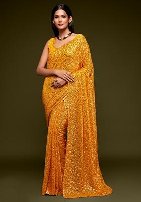 Honey Yellow Embroidered Saree Set